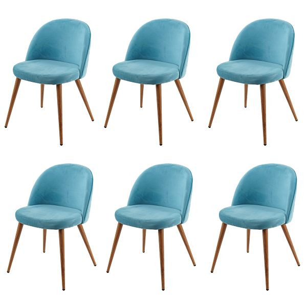 Mendler HWC-D53 set van 6 eetkamerstoelen, keukenstoelen, retro jaren 50 design fluweel, turkoois, 3x63099