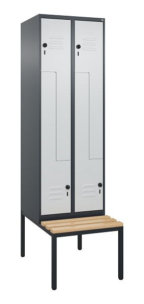 C+P Z-Spind Classic PLUS, met onderbank, 4 vakken, 2120x600x815mm, 7016/7035, draaigrendel, beuken zitlat, 0800537-204 S10013