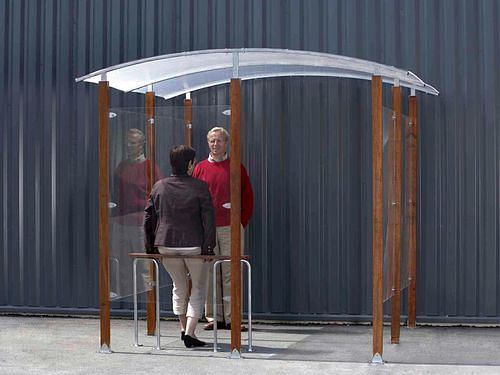 DENIOS rokersoverkapping, voor wandmontage, 2 m², houten frame, 210529