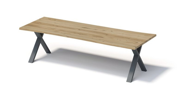 Bisley Fortis tafel naturel, 2800 x 1000 mm, natuurlijke boomrand, geolied oppervlak, X-frame, oppervlak: naturel / frame: antracietgrijs, FN2810XP334