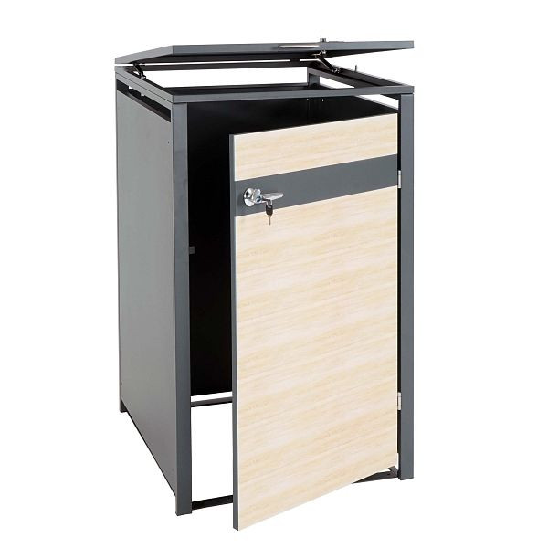 Mendler HWC-J82 1er vuilnisbak bekleding, vuilnisbak, uitbreidbaar, metaal 32kg, antraciet, beukenhout look lichtbruin, 83356