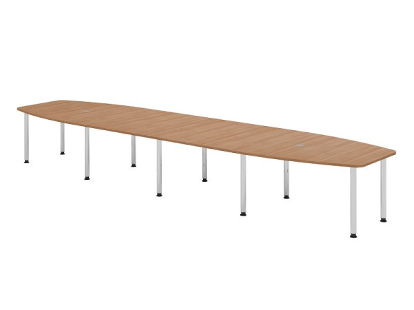 Hammerbacher vergadertafel KT52C, 520 x 130 cm, blad: notenhout, 25 mm dik, tien voet verchroomd frame, ronde buis 6 cm, werkhoogte 72-74 cm, VKT52C/N/C