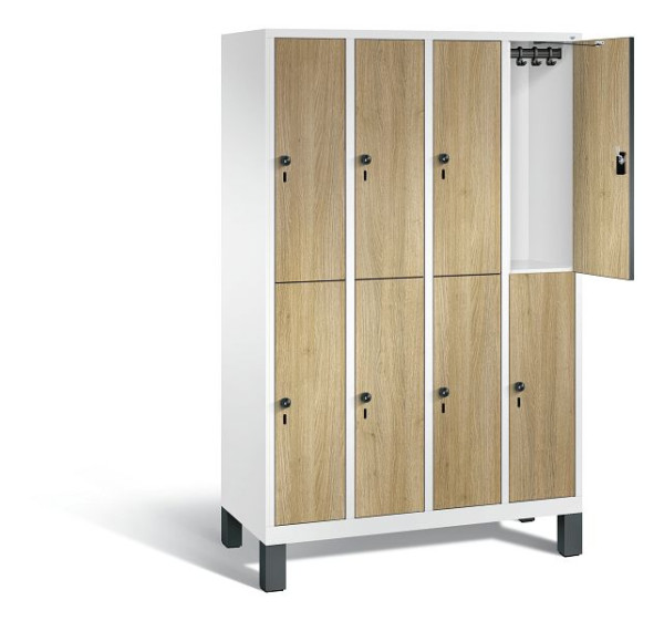 C+P locker 2-laags Evolo, H1850xB1190xD500mm, kleur: verkeerswit / decor eiken Sereno, 48310-40 S10473
