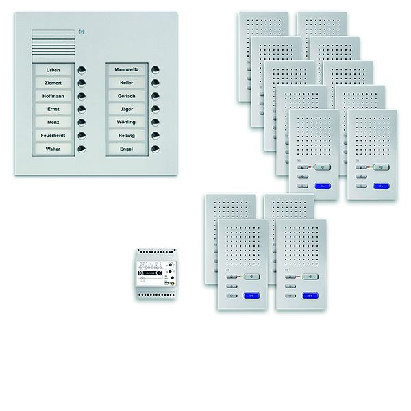 TCS deurbedieningssysteem audio: pack UP voor 14 wooneenheden, buitenstation PUK 14 belknoppen 2-koloms, 14x handsfree luidspreker ISW3030, bediening, PPUF14 / 2-EN / 02