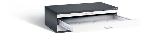 C+P platte archiefkast serie 7100_7200, H420xB1350xD960mm, kleur: zwartgrijs / verkeerswit, beugelgreep, 7200-100 S10161