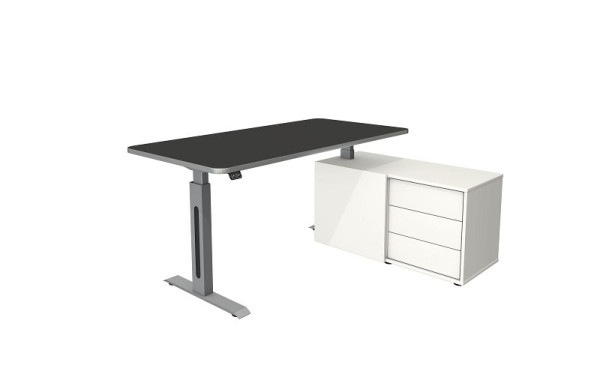 Kerkmann Move 1 Style sta-/zittafel met dressoir, zilver frame, elektrisch in hoogte verstelbaar van 740 - 1230 mm, antraciet/zilver, 10177213