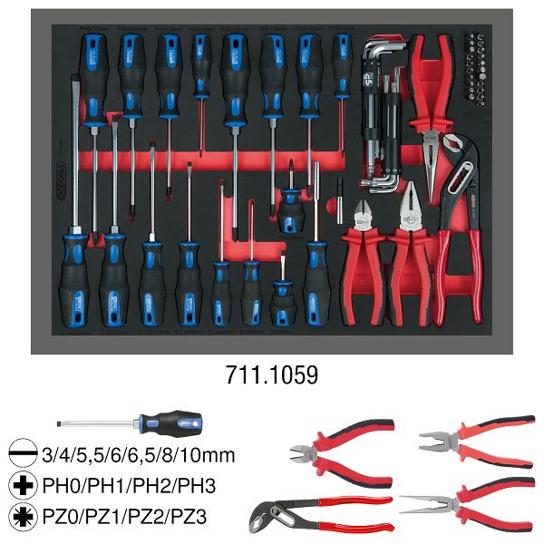 KS Tools tangen- en schroevendraaierset, 59-delig in 1/1 systeeminzet, 711.1059