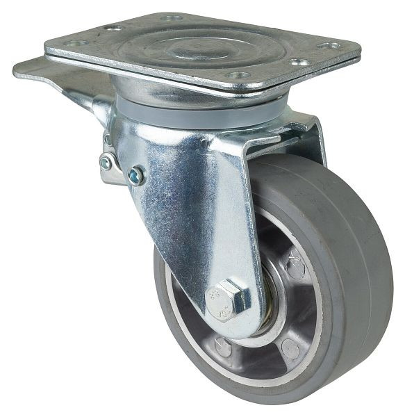 BS Rolls Zwaarlastwiel met rem, breedte 50 mm, Ø125 mm, tot 220 kg, grijze elastische banden, aluminium wiellichaam, kogellagers, N120.B83.125