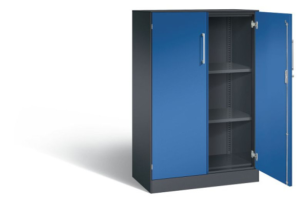 C+P vleugeldeurkast Asisto, H1310xB800xD435mm, kleur: zwartgrijs / gentiaanblauw, beugelgreep, 3 niveaus, 141033-000 S10183