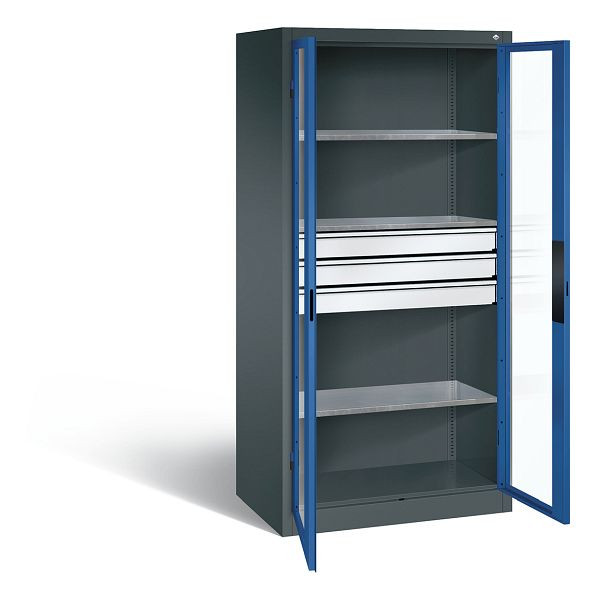 C+P gereedschapskast Acurado, H1950xW930xD600mm, kleur: antracietgrijs / gentiaanblauw, verzonken handgreep, 8922-55302 S10010