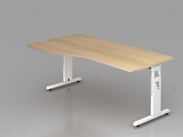 Hammerbacher bureau C-poot 180x100/80cm eiken/wit, werkhoogte 65-85 cm, VOS18/E/W