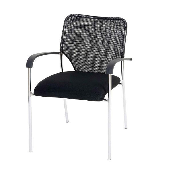 Mendler Tulsa bezoekersstoel set van 2, stapelbare vergaderstoel, stof/textiel, zwarte zitting, zwarte rugleuning, 47796