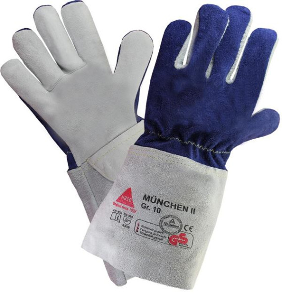 Hase Safety MÜNCHEN II, Schutzhandschuhe, Narbenleder gewendet, Größe: 10, VE: 6 Paar, 850201-10