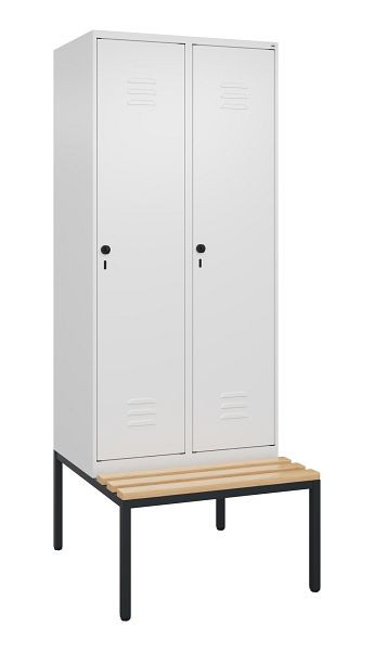 C+P luierkastje Classic PLUS met middenwand, bank, 2 vakken, 2120x800x815mm, 9016/9016, draaibare sluiting, beuken zitlat, 0800507-22F S10014