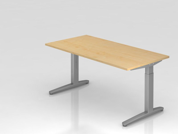 Hammerbacher bureau C-poot 160x80cm esdoorn/zilver, aluminium loper zilver (vergelijkbaar met RAL 9006), VXB16/3/SS