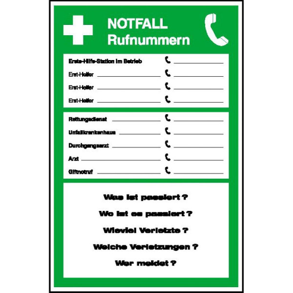 Stein HGS HGS bord voor het weergeven van noodtelefoonnummers, folie, zelfklevend, 21.0044