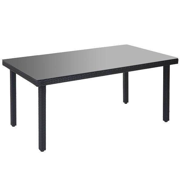 Mendler Cava poly rotan tuintafel, eettafel met glazen blad, 160x90x74cm, antraciet, 52354