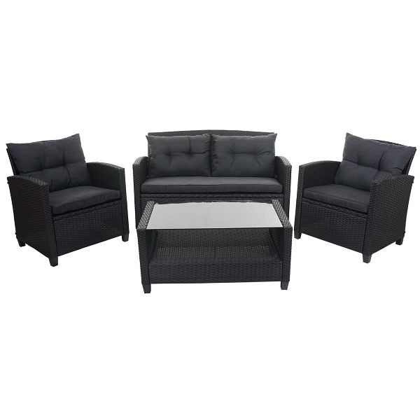Mendler XXL polyrotan set HWC-F10, balkon/tuin/loungeset zitgroep, fauteuil met Spun Poly kussens, antraciet, 69088+69089