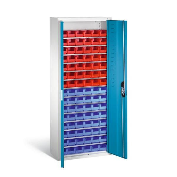 C+P tijdschriftenkast serie 13, H1690xB700xD300mm, kleur: lichtgrijs/lichtblauw, verzonken handgreep, 133413-25 S10035