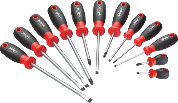VIGOR-schroevendraaierset, sleufprofiel, kruiskopprofiel PH, 0,6 x 3 - 1,6 x 10, PH0 - PH3, aantal gereedschappen: 11, V4655