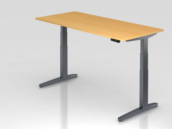 Hammerbacher elektrisch zit-sta bureau 180x80cm beuken/grafiet, rechthoekige vorm, VXBHM19/6/GG