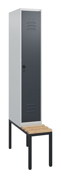 C+P luierkastje Classic PLUS, met onderbank, 1950x300x815mm, 7035/7016, draaibare sluiting, beuken zitlat, 0800505-10 S10008