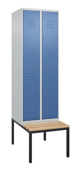 C+P dubbeldekskast Classic PLUS, 2 vakken, 2120x600x815mm, 7035/5023, cilindersloten, beukenhouten zitlatten, bank, 0803507-20 S10095