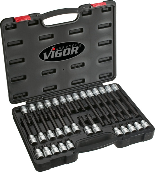 VIGOR TORX® schroevendraaierbitset, hol vierkant 12,5 mm (1/2 inch), binnen TORX® profiel, T20 - T70, aantal gereedschappen: 32, V1917