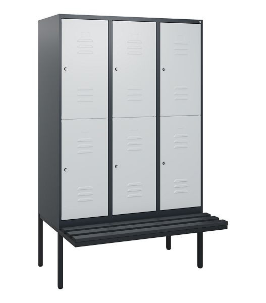 C+P dubbeldekskast Classic PLUS, 3 compartimenten, 1950x1200x815mm, 7016/7035, cilindersloten, zwevende zitting, 0803405-32 S10088