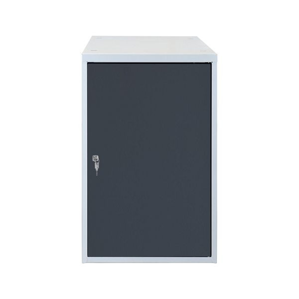 ADB plaatstalen kast als onderstel voor een werkbank, één plank, corpuskleur: grijs, RAL 7035, deurkleur: grijs, RAL 5012, afmetingen HxBxD: 800x530x700 mm, 41940