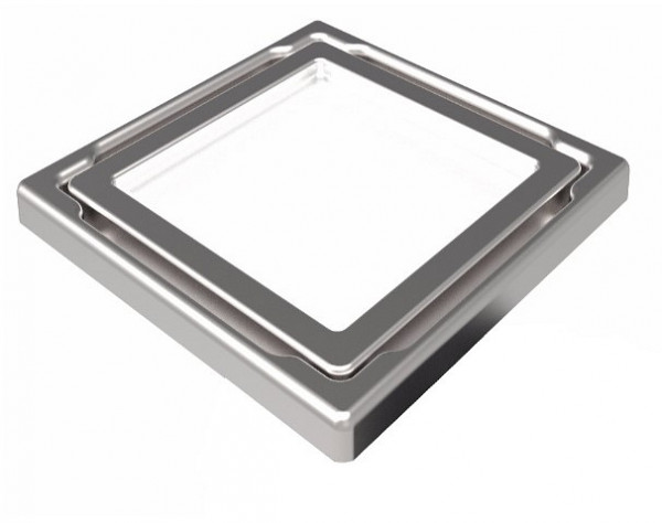 MERT vlakke vloerafvoer met gehard glazen deksel "wit", RVS frame 110x110 mm, DU-11-CD-wit