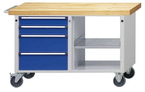 ANKE werkplaatswagen; 1090x615x750mm; Kuip met antislipmat; 2-delige behuizing met middenwand; Links 4 laden 90, 90, 180, 180 mm; Rechts open