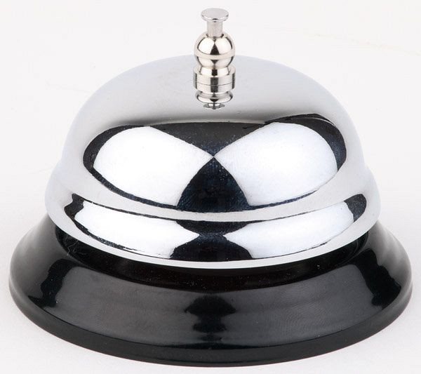 APS ontvangstbel, Ø 10 cm, hoogte: 6,5 cm, hoogglans verchroomd, zwart metalen voet, 71433