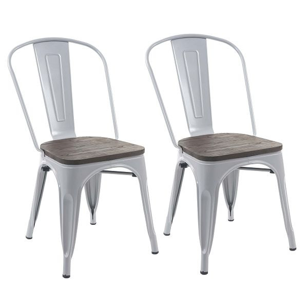 Mendler HWC-A73 set van 2 stoelen incl. houten zitting, bistrostoel, stapelbare stoel, metaal industrieel design, stapelbaar, grijs, 70406