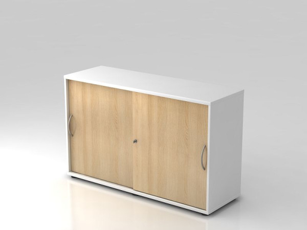 Hammerbacher schuifdeurkast 2OH 120cm gebogen handgreep wit/eiken, 120x40x74,8 cm (BxDxH), V1752S/W/E/BM