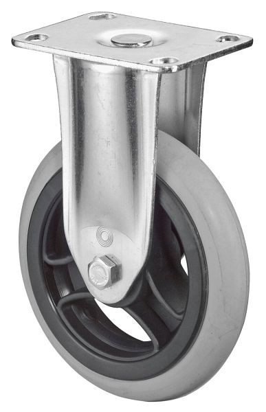 BS Rollen Zwaar apparatenwiel, breedte 32 mm, Ø125 mm, 35 kg, grijs rubberen wiel, lekvrij, kunststof, kogellager, plaat, bokwiel, C110.A86.125