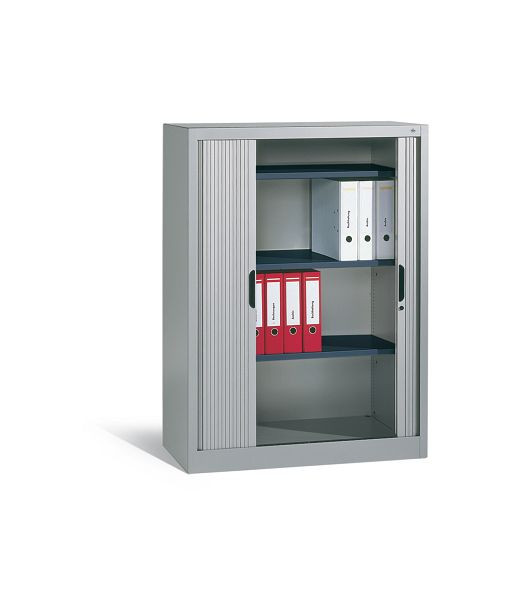 C+P dressoir met rolluik Omnispace, H1345xB1000xD420mm, kleur: lichtgrijs, verzonken greep, 3 niveaus, 3222-00 S10027