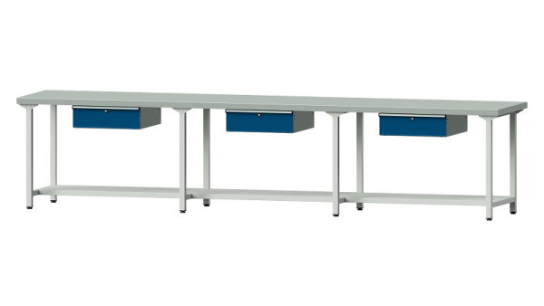 ANKE werkbanken werktafel, model 203, 4050 x 800 x 900 mm, RAL 7035/5010, ZBP 50 mm, 401.547