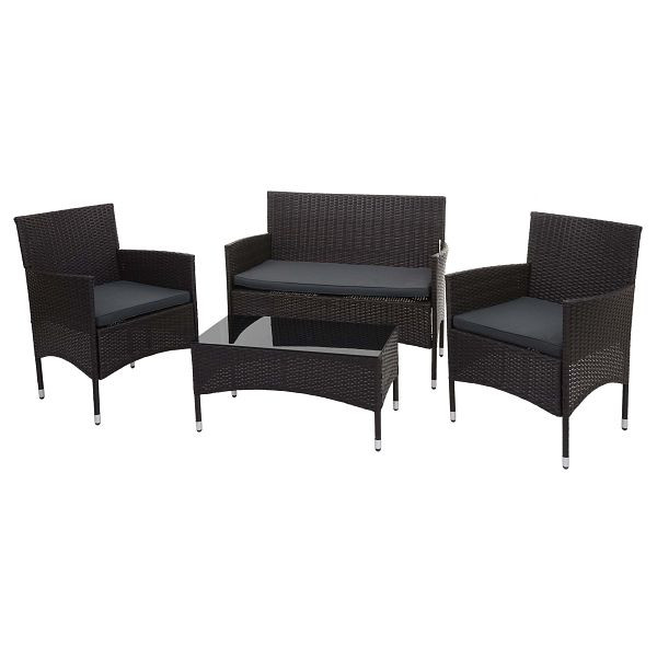 Mendler poly rotan set HWC-F55, balkon/tuin/loungeset bank zitgroep, bruin, kussens donkergrijs, 76115