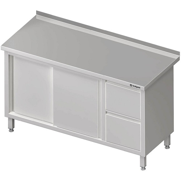 Stalgast werkkast met schuifdeuren 2000x600x850mm, met 2 ladeblok rechts, met opstaande rand, gelast, VAS20604RA