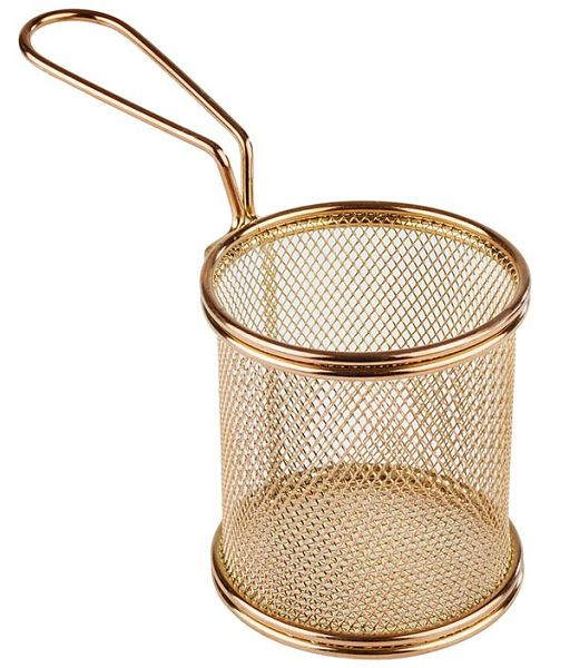 APS serveerfrituurmand, Ø 9 cm, hoogte: 8,5 cm, handvat 9 cm, roestvrij staal, goudlook, -SNACKHOLDER-, 40603