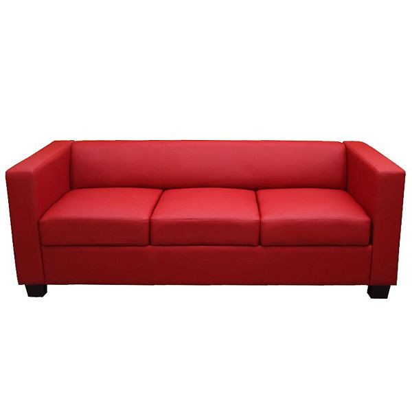 Mendler 3-zits bank bank loungebank Lille, leer, rood, 17647+17648+17649
