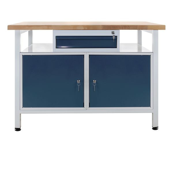 ADB werkbank 1 lade + 2 deuren, plank, afmetingen: 1200x600x840mm (BxDxH), kleur werktafel: grijs, RAL 7035, kleur lade: antracietgrijs, RAL 7016, 42942