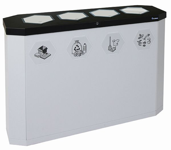 stomp Sixco 4 swing recyclingstation, lichtgrijs RAL 7035, 830x1200x355 mm (HxBxD), 560-180-07