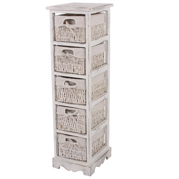 Mendler plank dressoir met 5 mandladen 90x25x28cm, shabby look, vintage, wit, 30434
