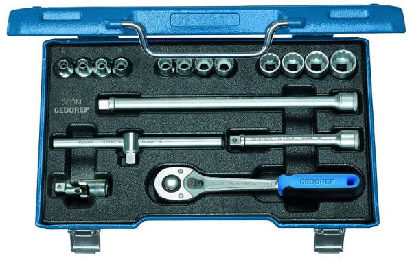 GEDORE dopsleutelset 3/8", 17-delig, 12-kant profiel, omschakelbare ratel, 6239380