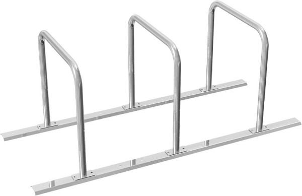 Schake leunbeugel als seriesysteem met (gedeeld) railsysteem voor 3 leunbeugels, lengte: 2100mm, leunbeugel van stalen buis Ø48mm, 423_30