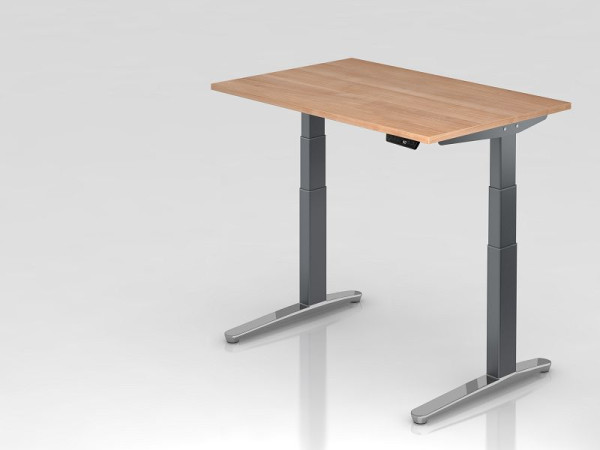 Hammerbacher elektrisch zit-sta bureau 120x80cm walnoot/grafiet, gepolijst, rechthoekige vorm, VXBHM12/N/GC