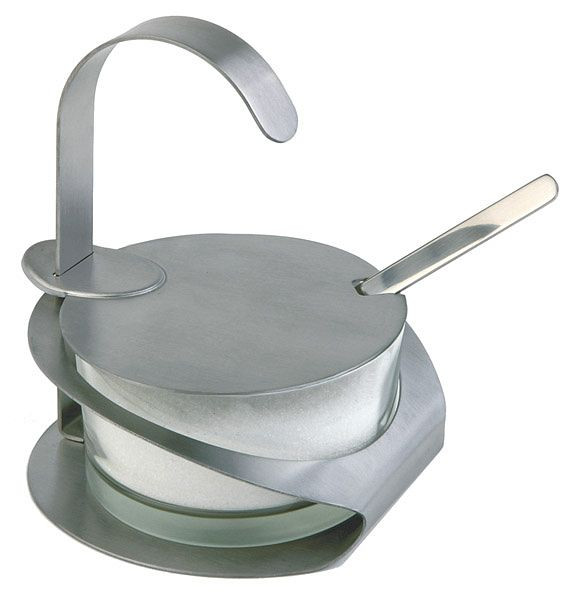 APS Parmezaanschaaltje -PRO-, Ø 10,5 cm, hoogte: 13 cm, glas, RVS 18/8, mat, inclusief lepel, gemaakt van RVS 18/8, 40482