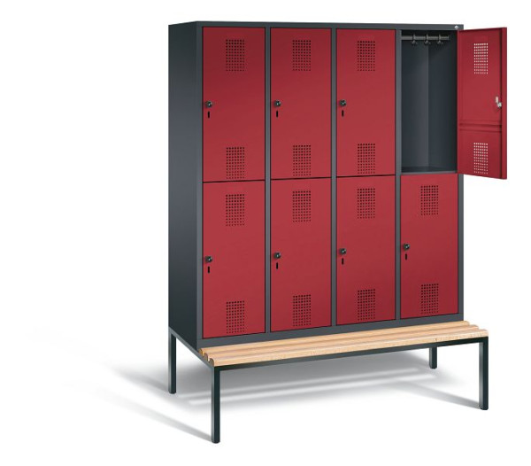 C+P locker dubbeldekker Evolo, H2090xW1590xD810mm, kleur: zwart-grijs/robijnrood, 48350-42 S10128